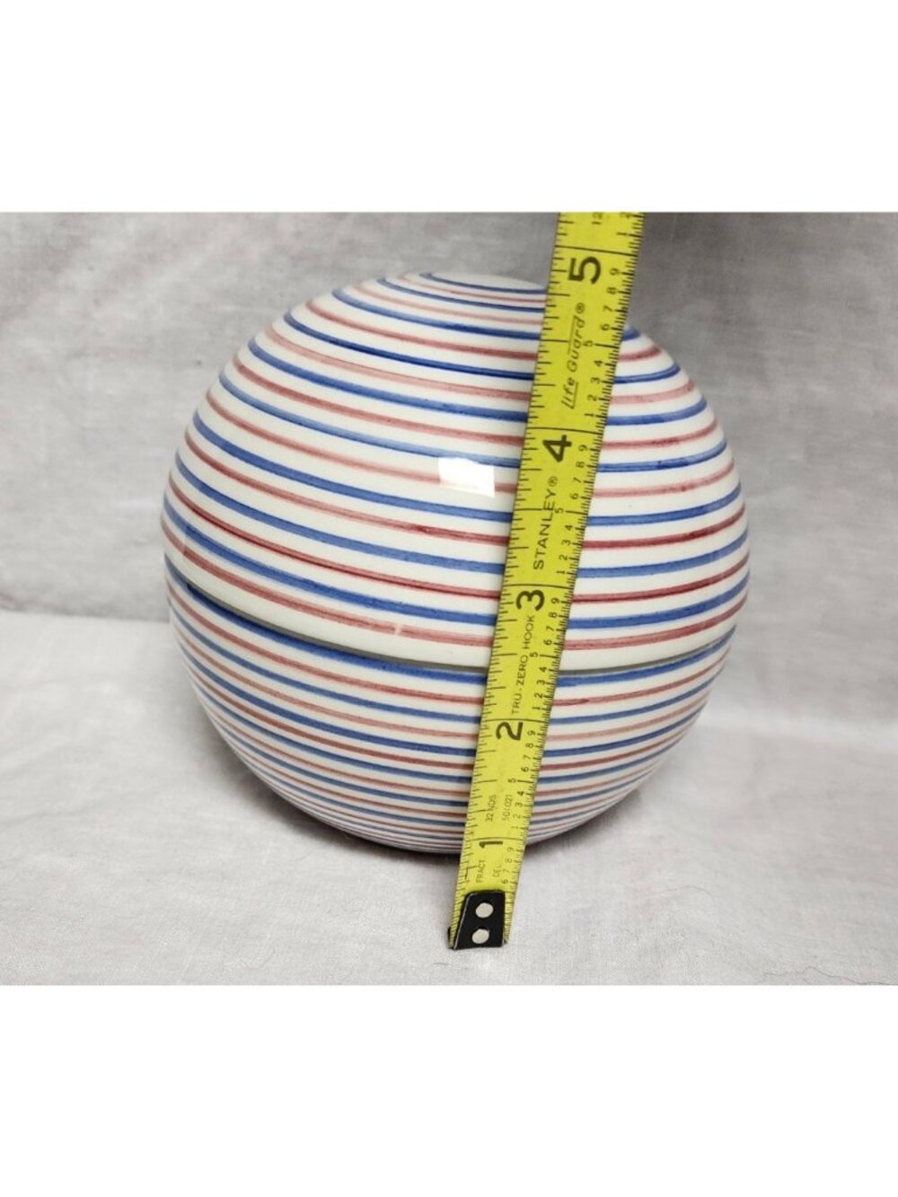 Vintage MCM Raymor Bitossi Ceramic Sphere Lidded Orb Red White Blue - Picture 6 of 9